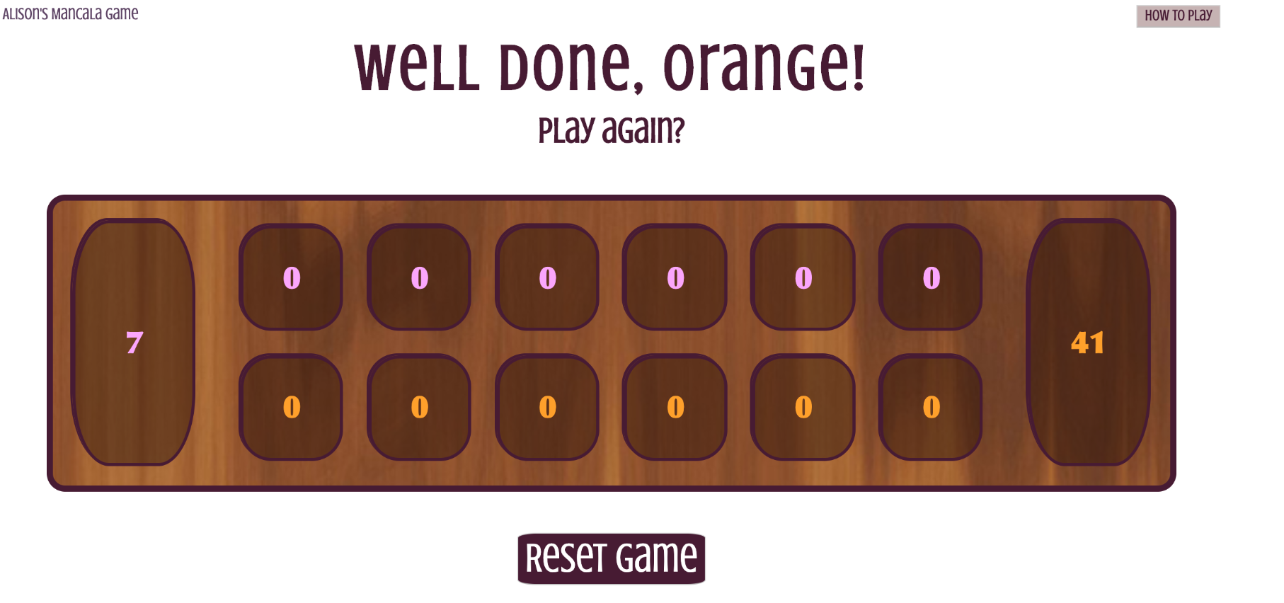 Mancala desktop gameplay screen